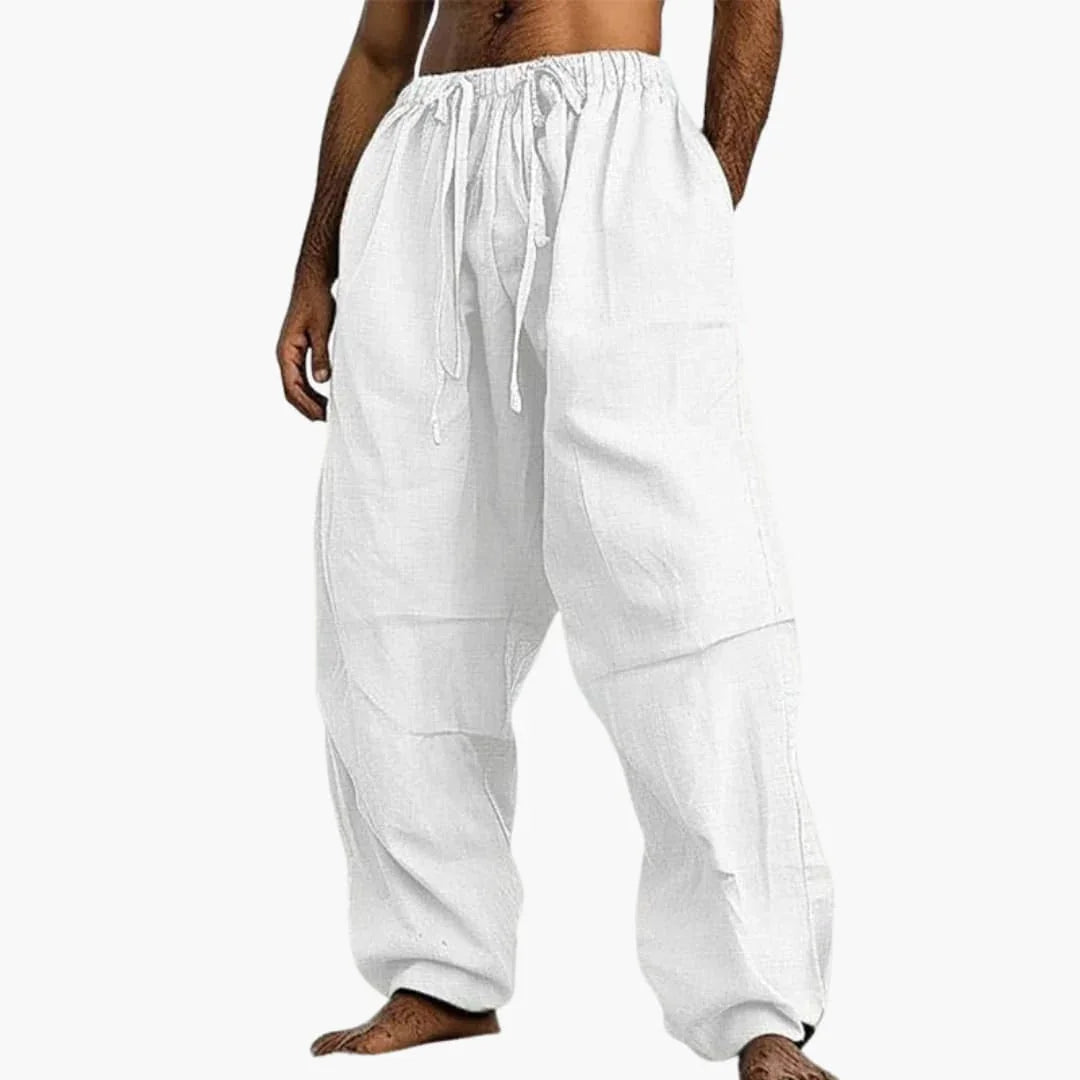 Men's Summer Pants with Wide Leg and Drawstring