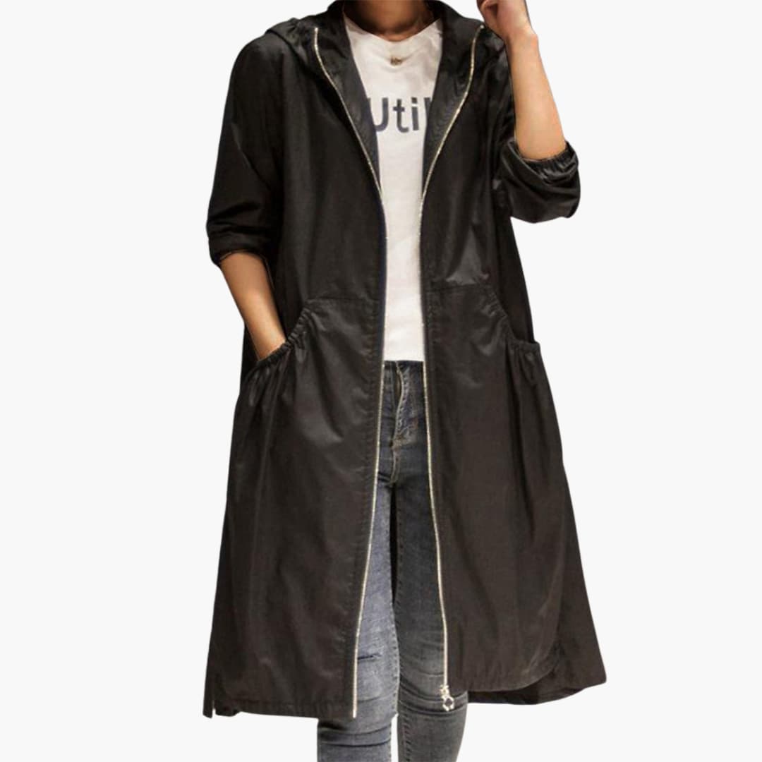 Long Trench Coat with Hood for Women