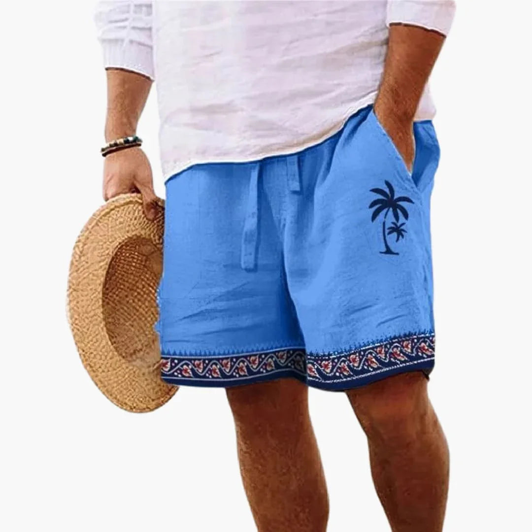 Men's Swim Shorts Summer with Drawstring and Palm Pattern