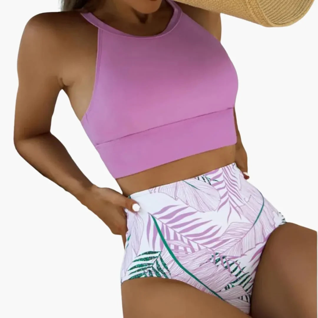 Floral Pattern High-Waist Bikini - Women's Two-Piece for Summer
