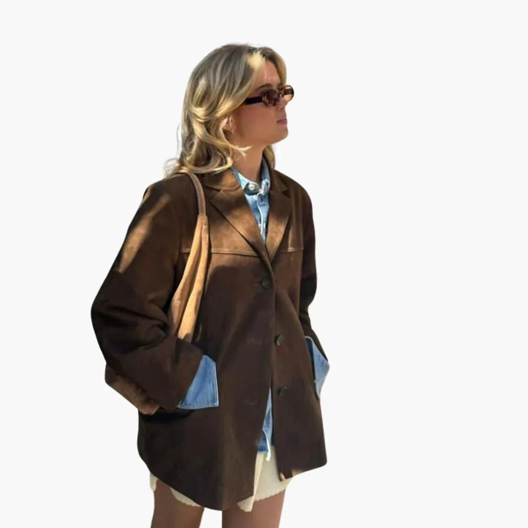 Trendy Women's Suede Jacket with Button Placket  Stylish & Comfortable