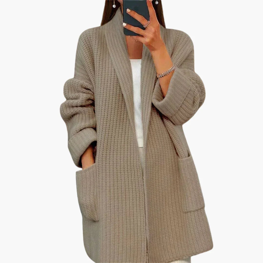 Women's Knit Cardigan with V-Neck and Front Pockets