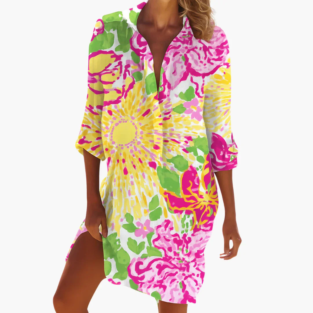 Bavane | Women's Shirt Dress with Long Sleeves and Button Placket