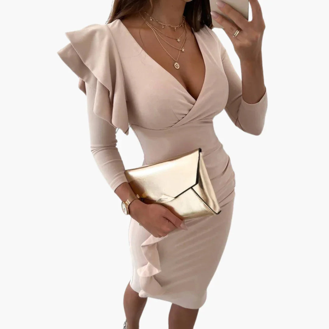 Bavane | Ruffled Dress with V-Neck for Women  Elegant & Stylish