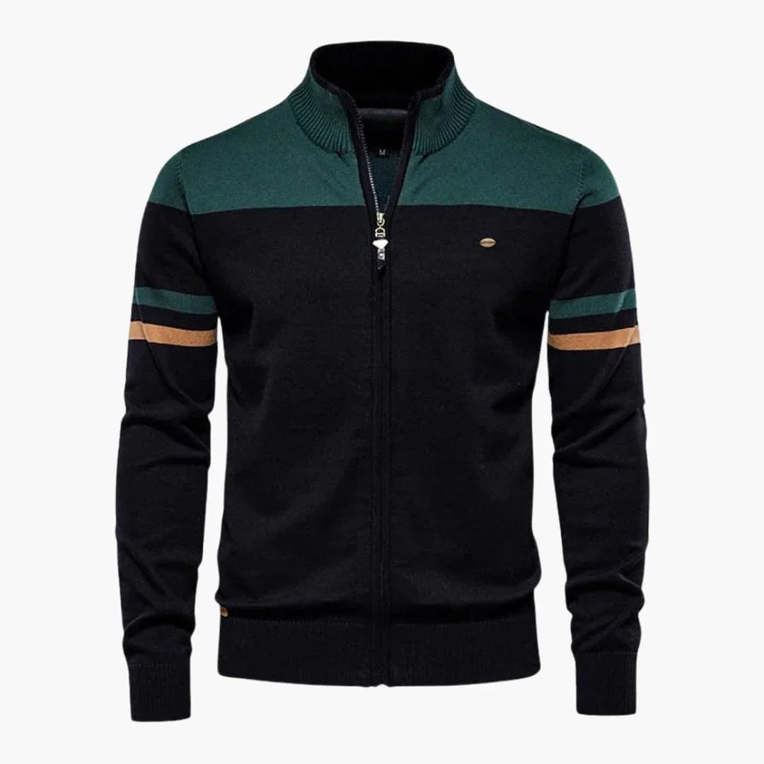 Men's Zip-Up Cardigan with Ribbed Hem