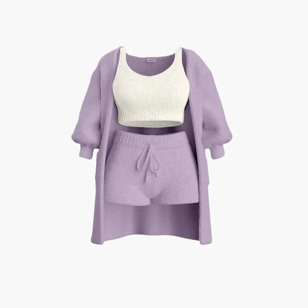 Loungewear Set - Women's Knit Outfit 3-Piece with Cardigan