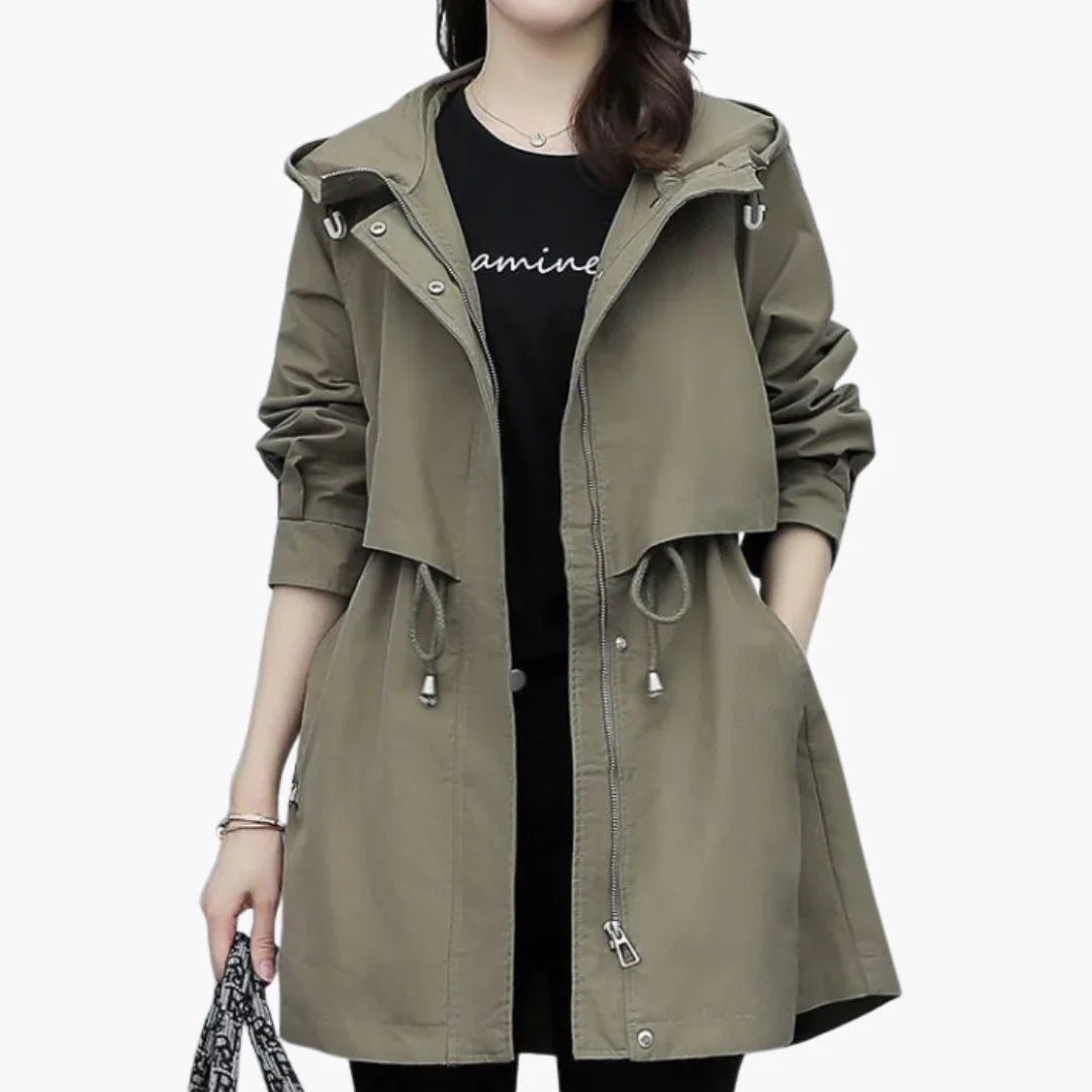 Bavane | Womens Trench Coat with Hood and Adjustable Waist