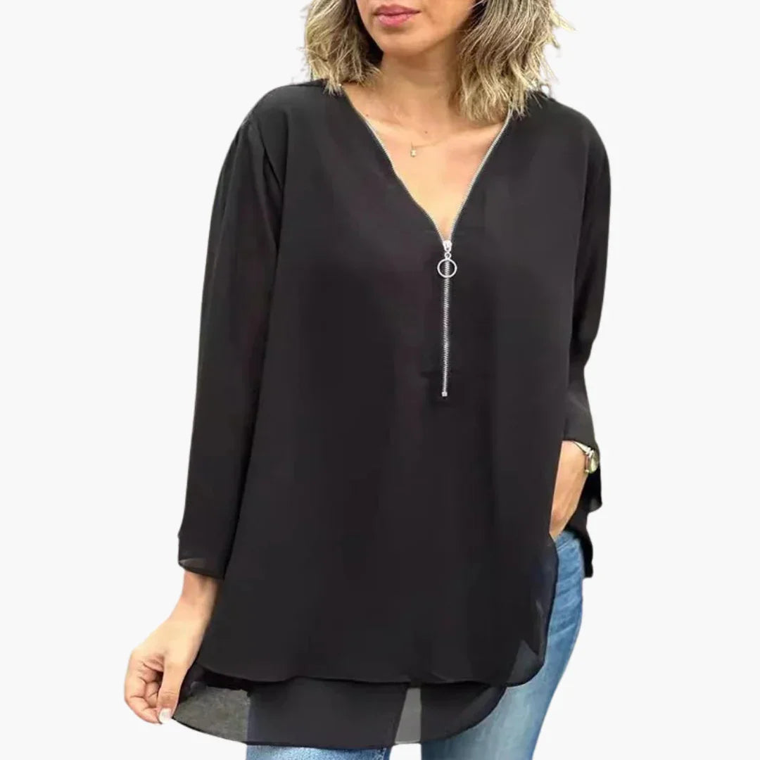 Bavane | Half-Zip Long Sleeve Shirt - Women's V-Neck Casual Top
