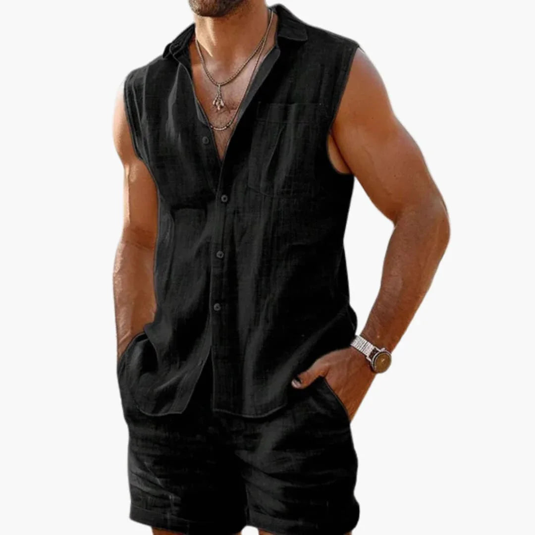 Men's Set with Sleeveless Shirt and Shorts for Summer