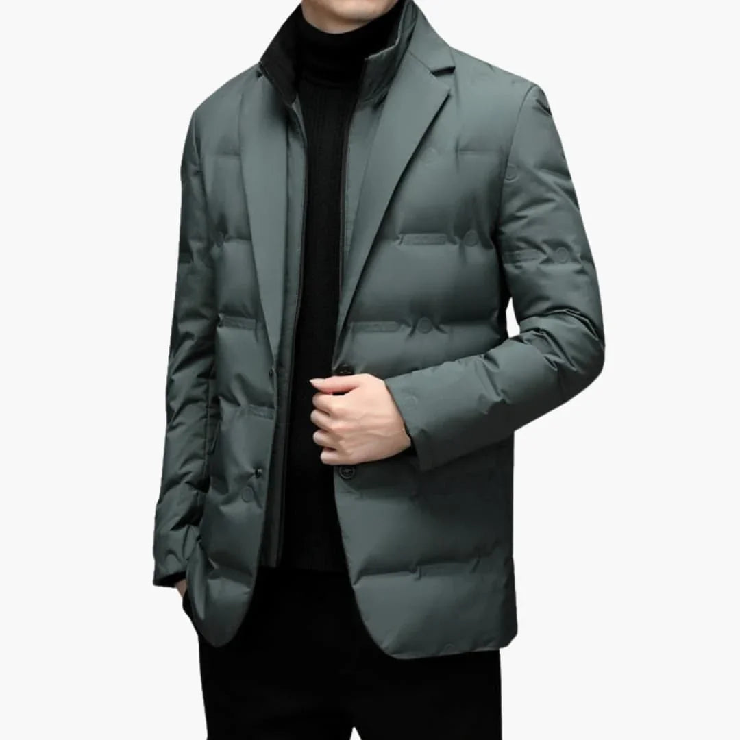 Men's Blazer Jacket with Notched Lapel and Button Placket