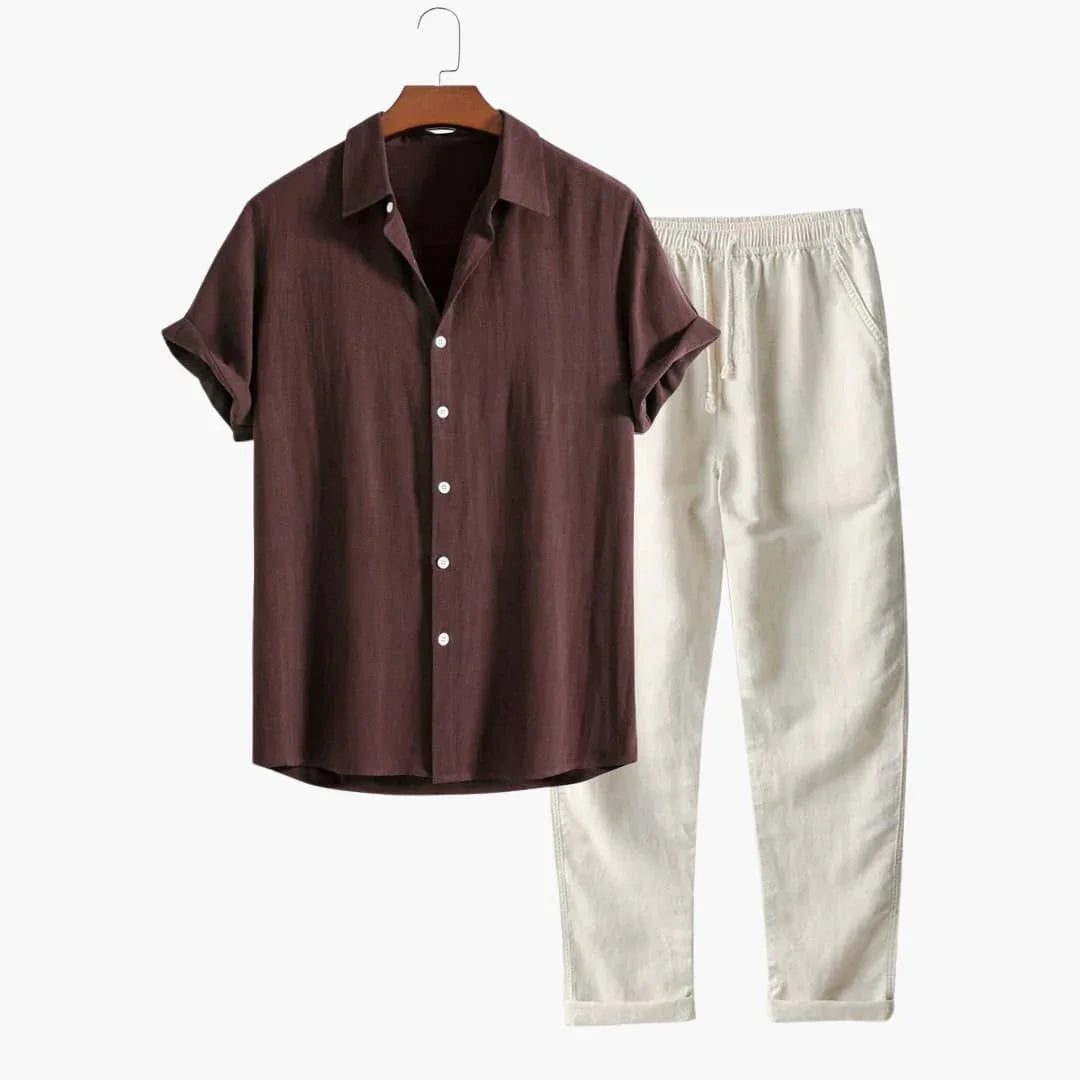 Men's Summer Two-Piece Set with Short Sleeve Shirt and Tapered Pants