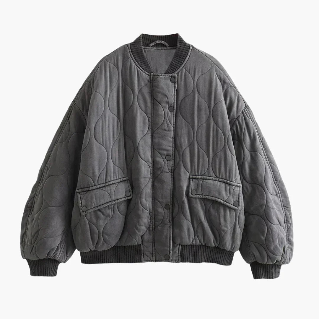Bavane | Women's Quilted Bomber Jacket with Snap Button Closure and Ribbed Cuffs