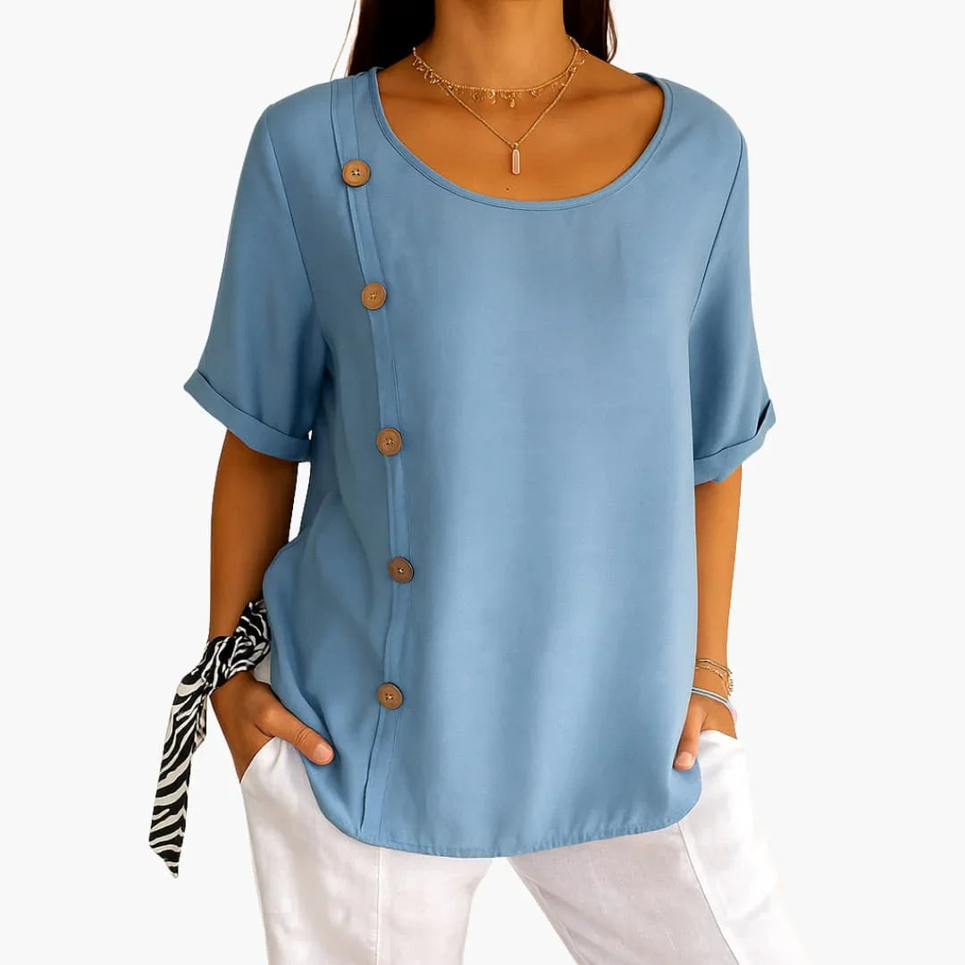 Bavane | Women's Short Sleeve Blouse with Side Buttons