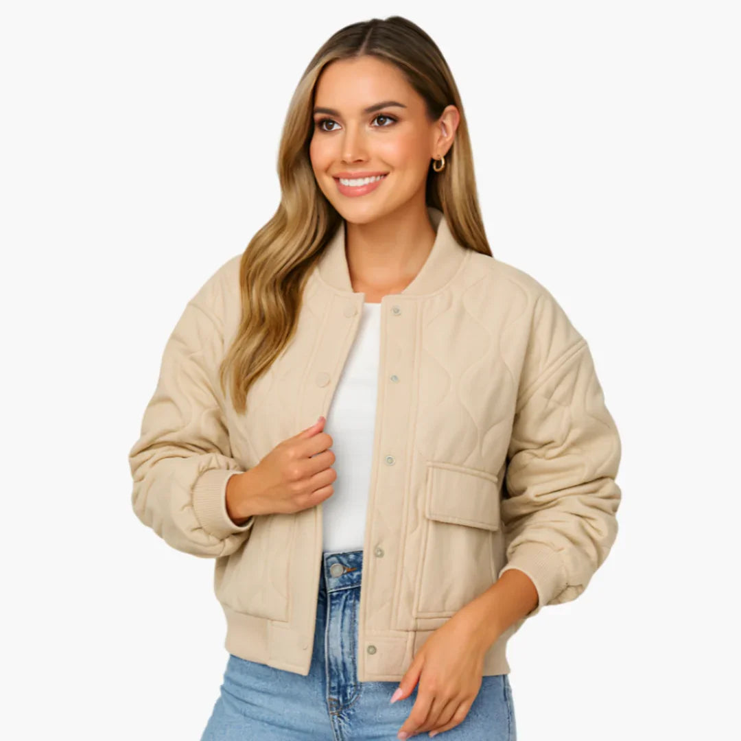 Bavane | Women's Bomber Jacket with Ribbed Hem and Side Pockets