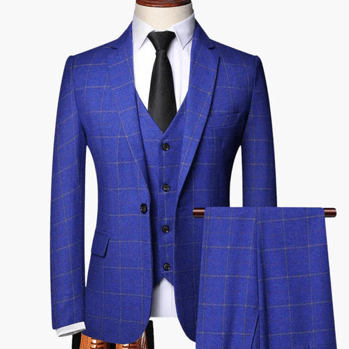 3-Piece Suit for Men with Vest and Blazer  Checkered Pattern