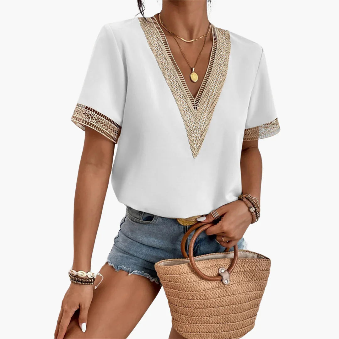 Bavane | Lace Blouse for Women  Summery V-Neck Blouse with Lace