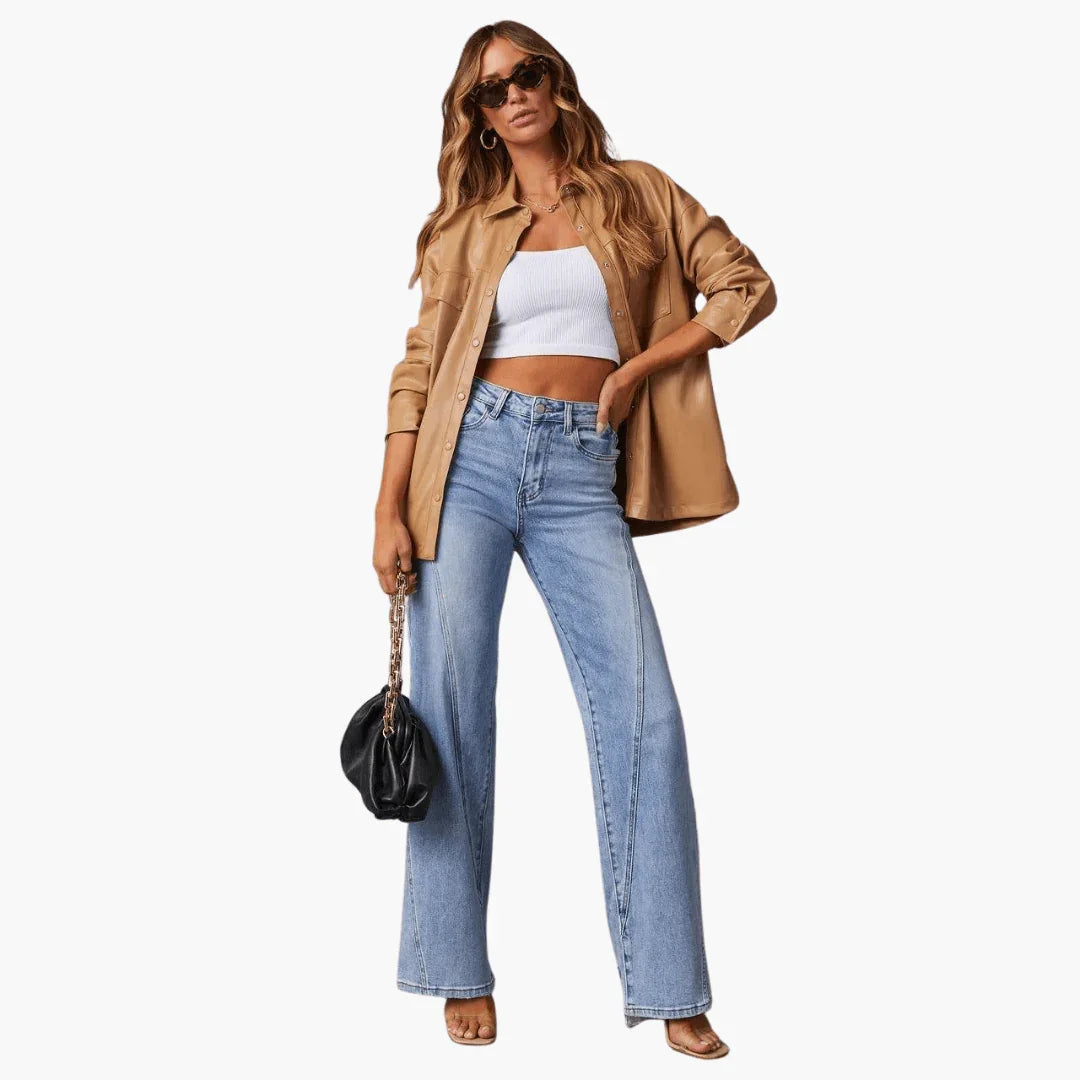 Bavane | Women's Wide High-Waist Jeans in Vintage Look  Flared Denim