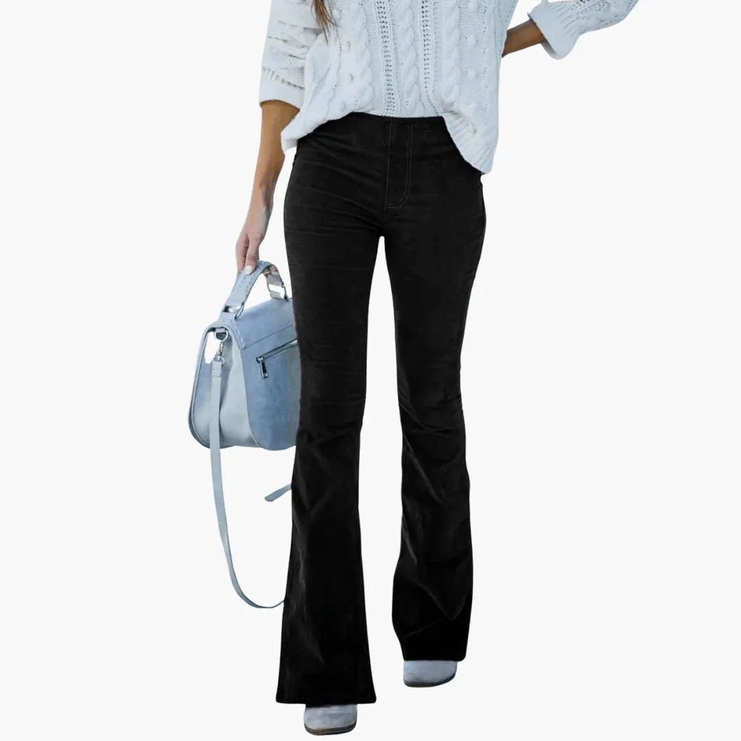 Womens Flared Corduroy Pants - High Waist Vintage Style