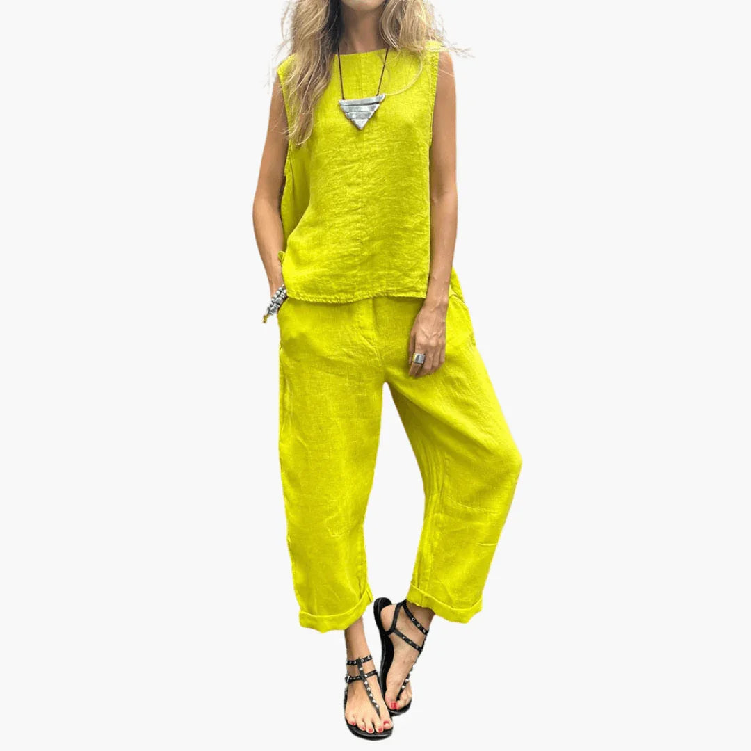 Bavane | Casual Linen Two-Piece Set for Women - Top & Pants
