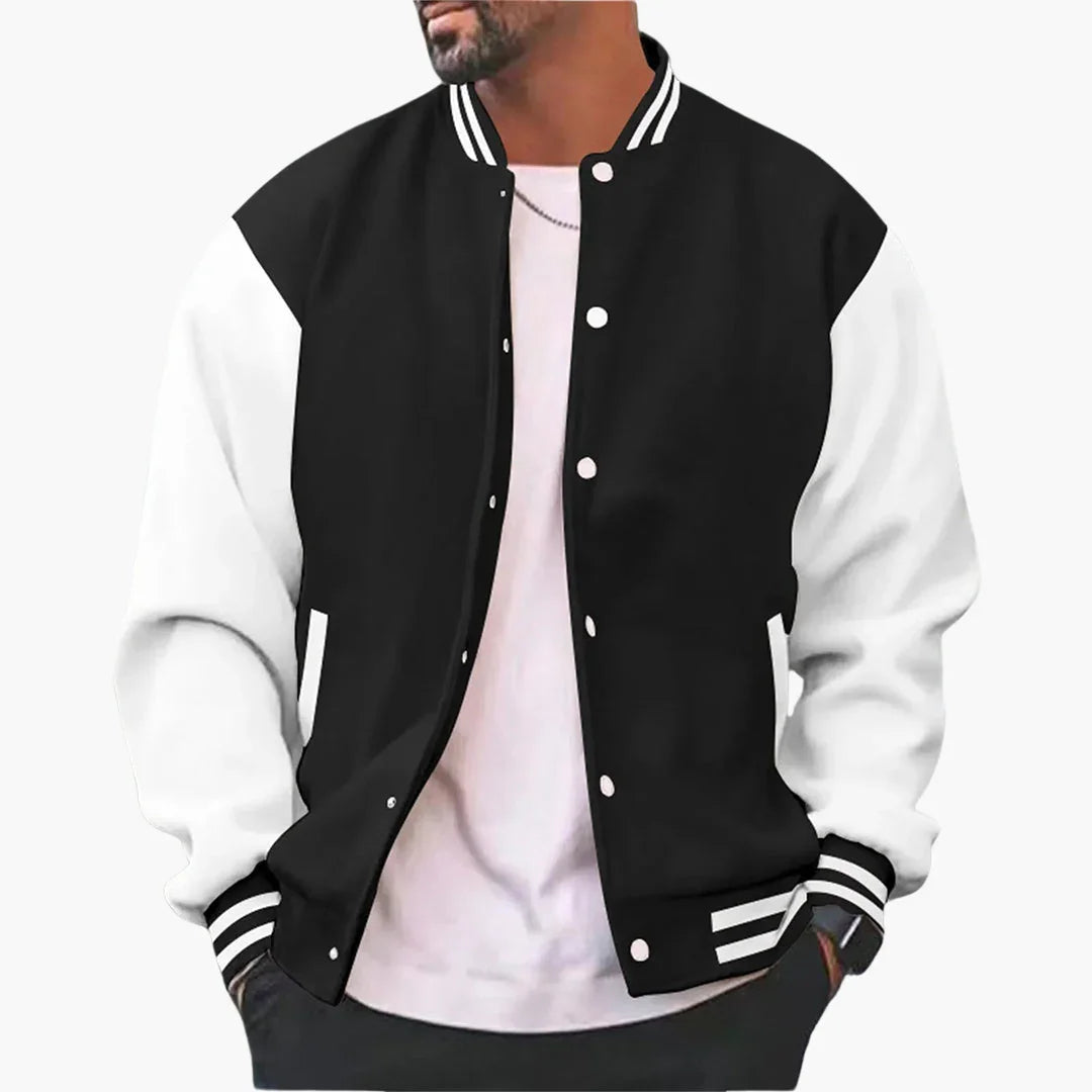 Bavane | Men's Varsity Bomber Jacket with Snap Buttons and Ribbed Trim