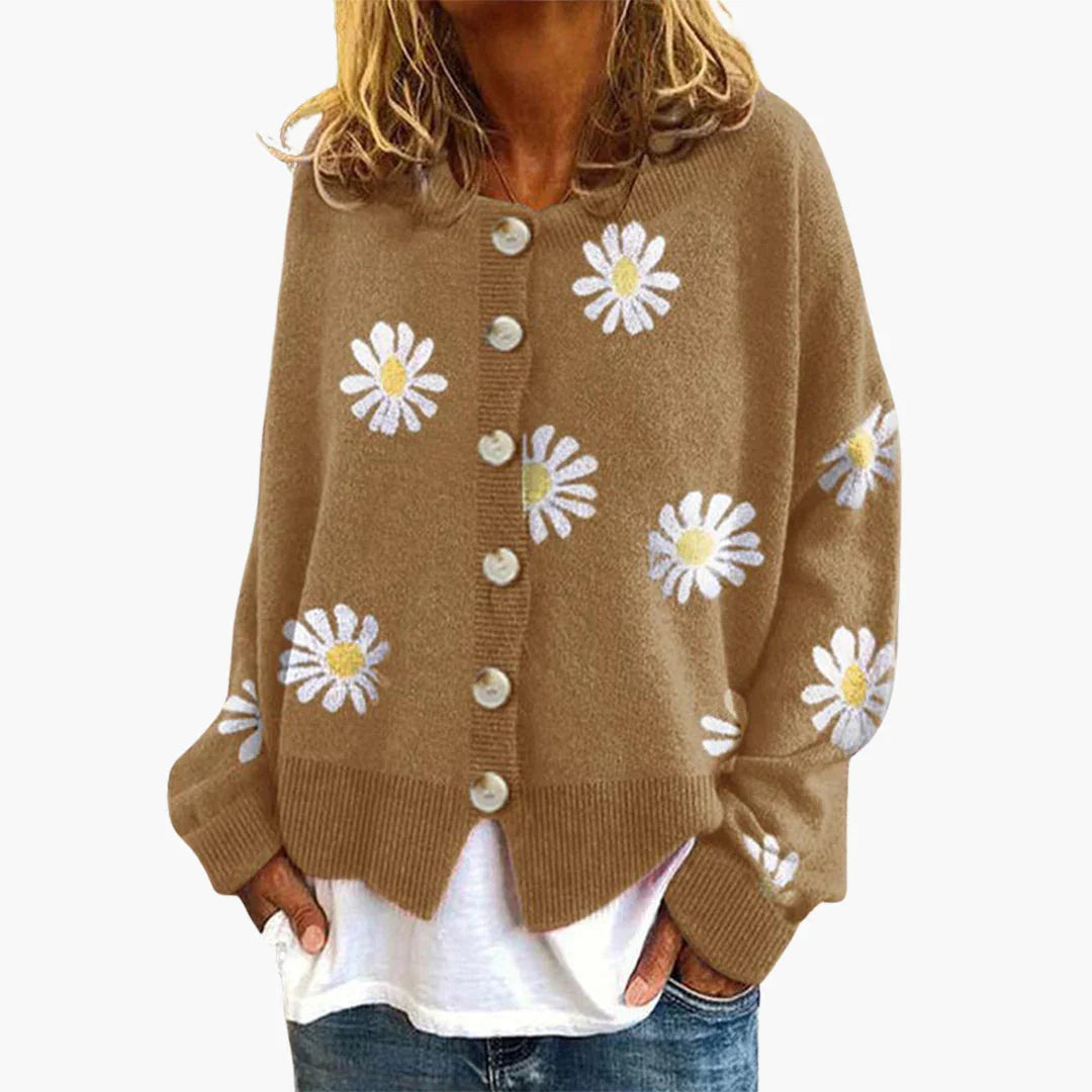 Women's Cardigan with Button Closure and Floral Pattern