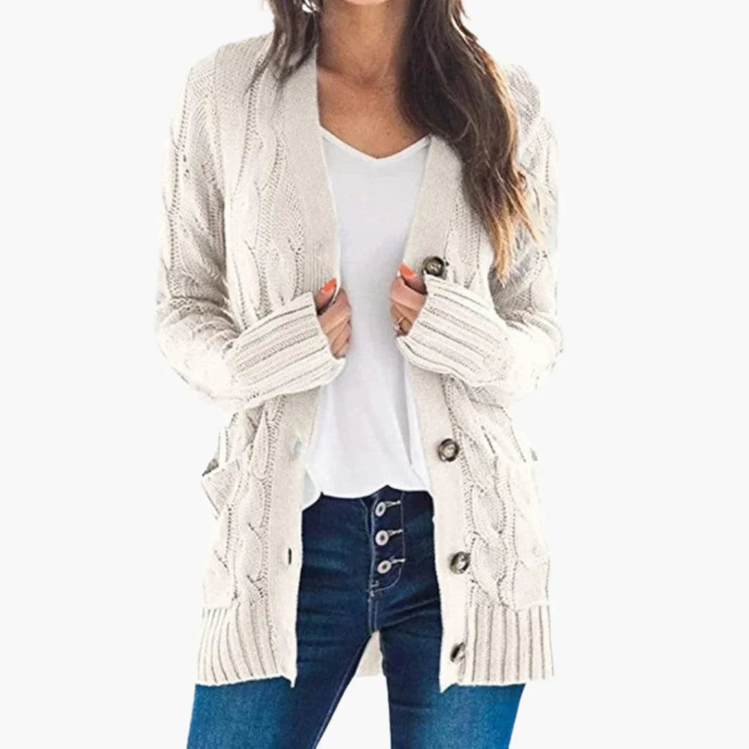 Women's Cardigan with Button Closure and Front Pockets