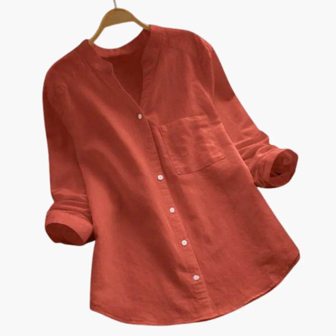 Bavane | Loose-Fitting Blouse for Women - Long Sleeve, Stand-Up Collar & Casual