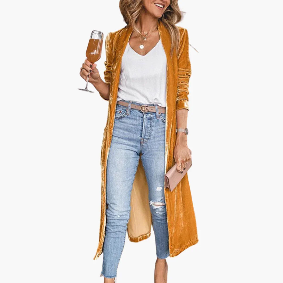 Women's Long Cardigan with Open Front and Long Sleeves