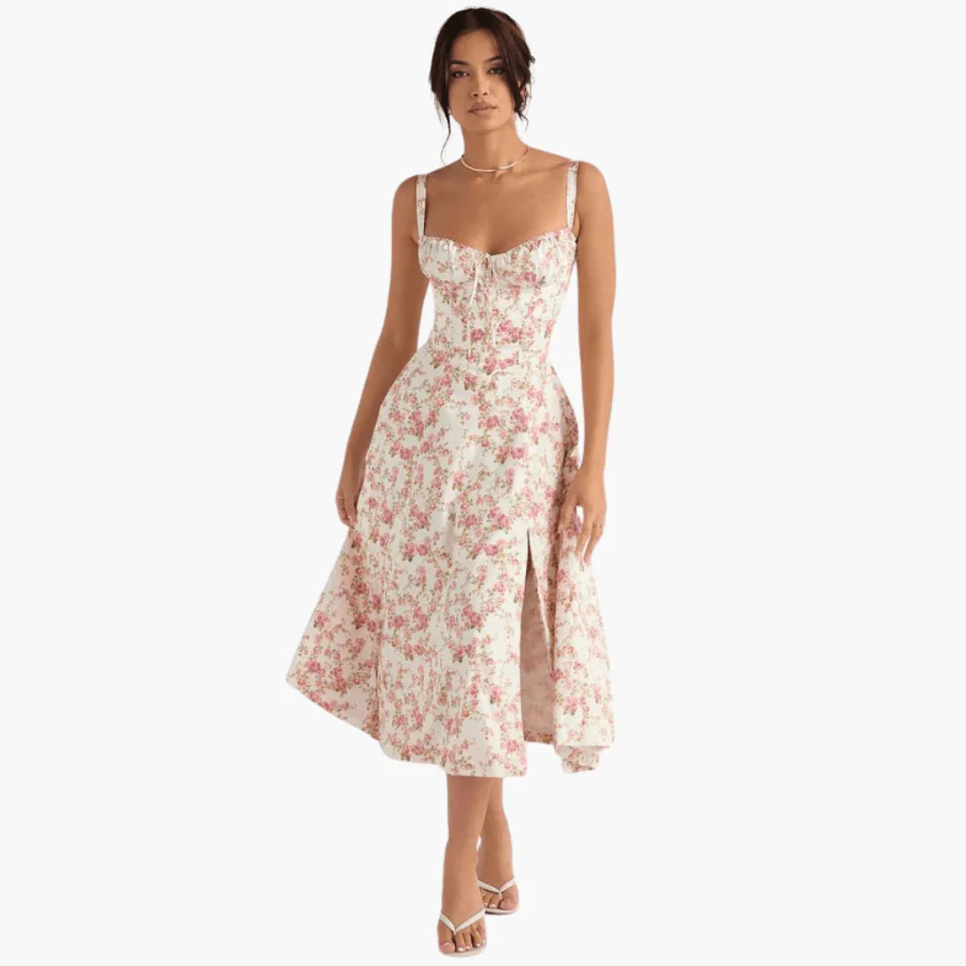 Bavane | Midi Corset Summer Dress for Women - Floral Pattern Elegant