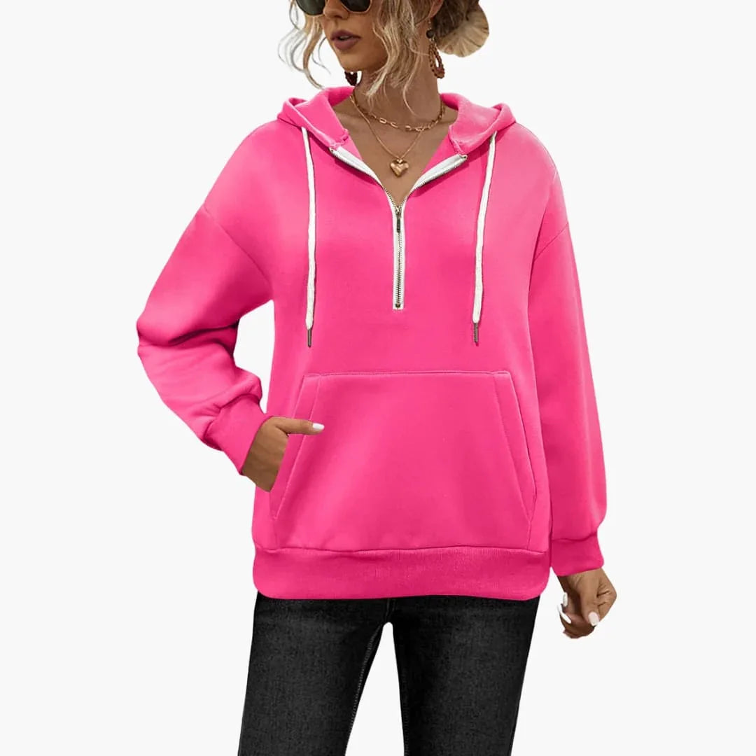 Women's Hoodie with Half-Zipper and Kangaroo Pocket