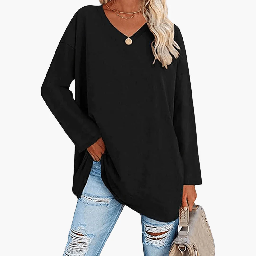 Bavane | Ladies Oversized V-Neck Long Sleeve Shirt  Comfortable & Casual