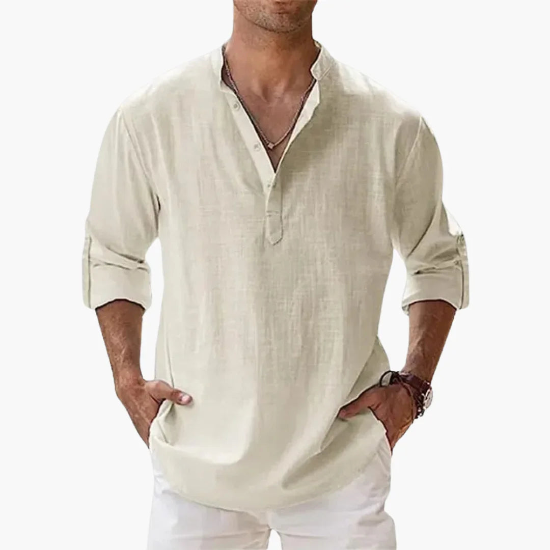 Bavane | Casual Men's Linen Shirt  Long Sleeve, Henley Style