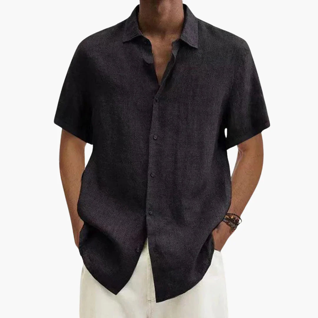 Men's Short Sleeve Shirt  Linen Button-Up Shirt for Summer