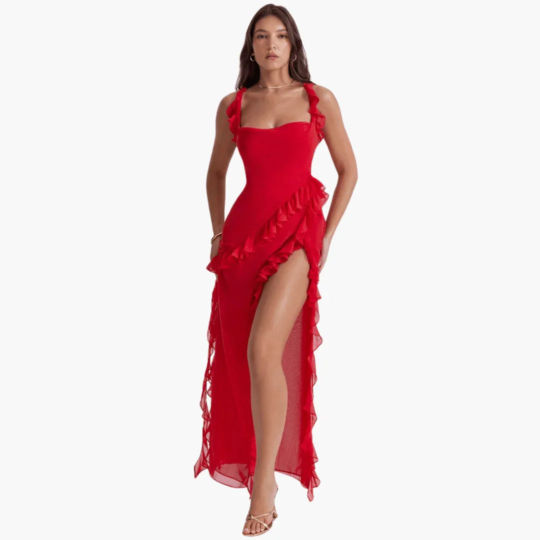 Bavane | Ruffled Summer Dress for Women  Maxi Dress with High Slit