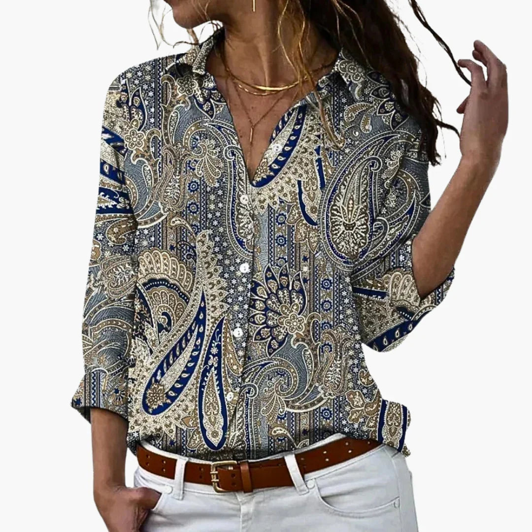 Bavane | Women's Blouse with Button Placket and Printed Surface