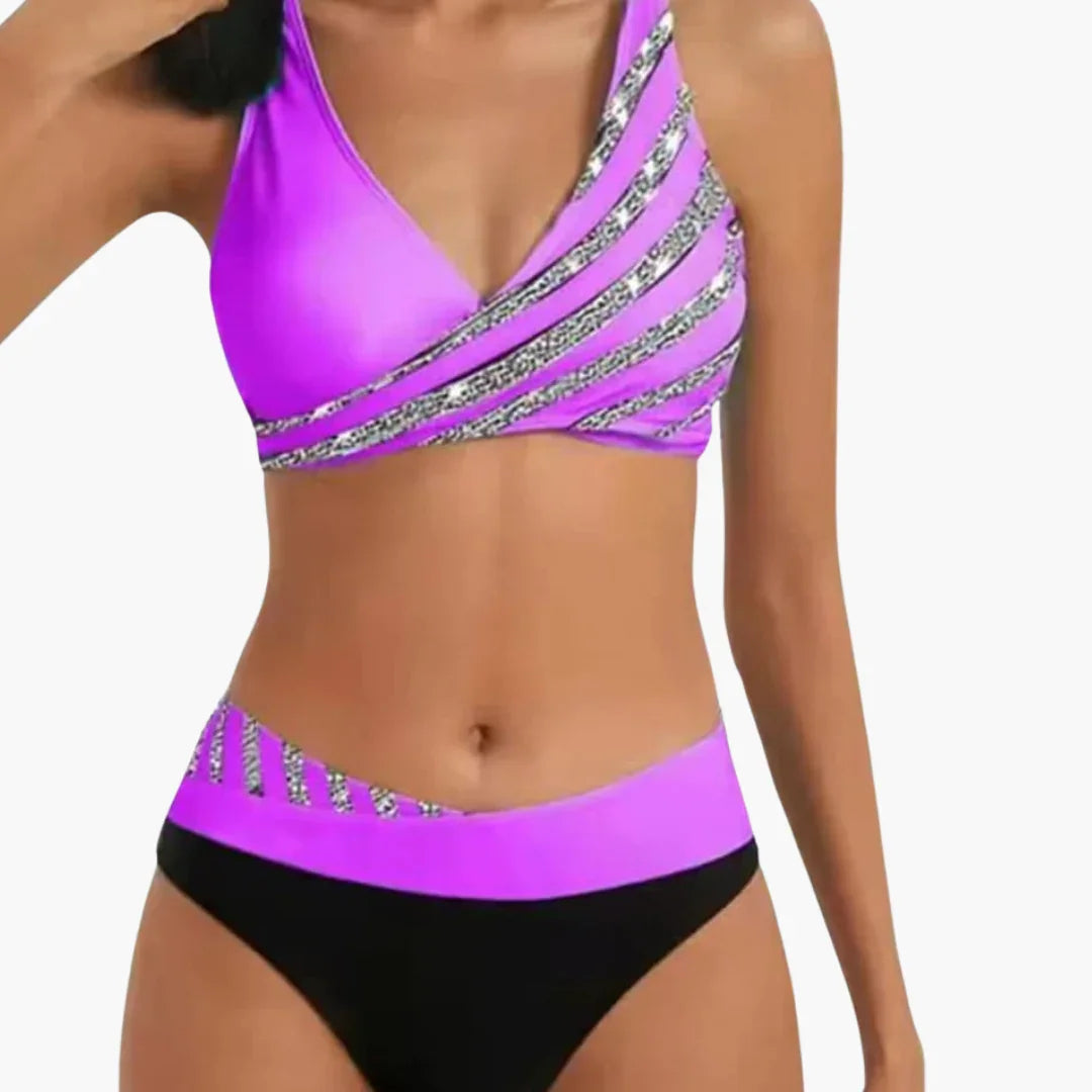 Glitter Stripe Bikini - with Women's High-Waist Cut
