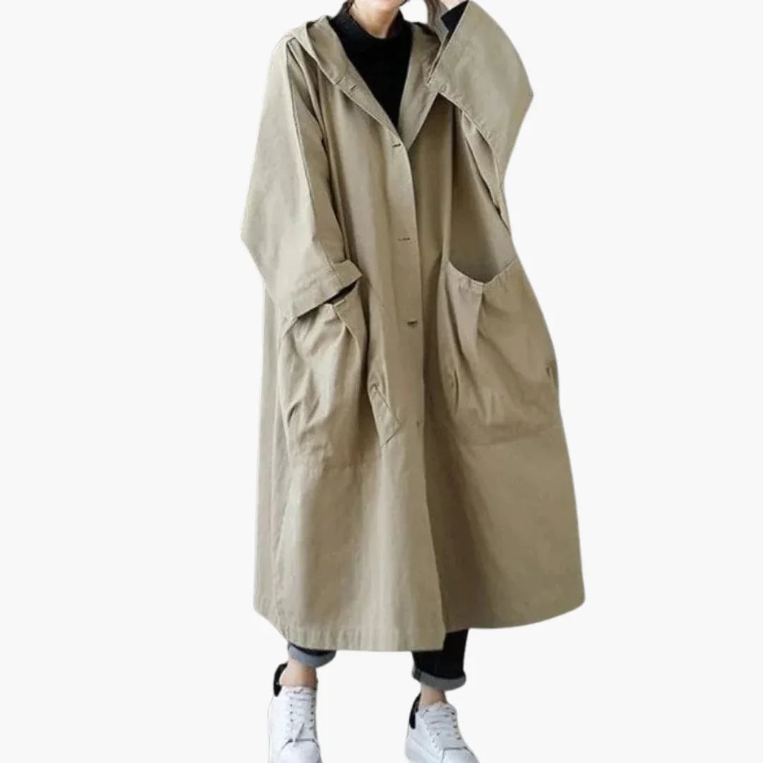 Bavane | Women's Oversized Trench Coat with Hood and Large Pockets
