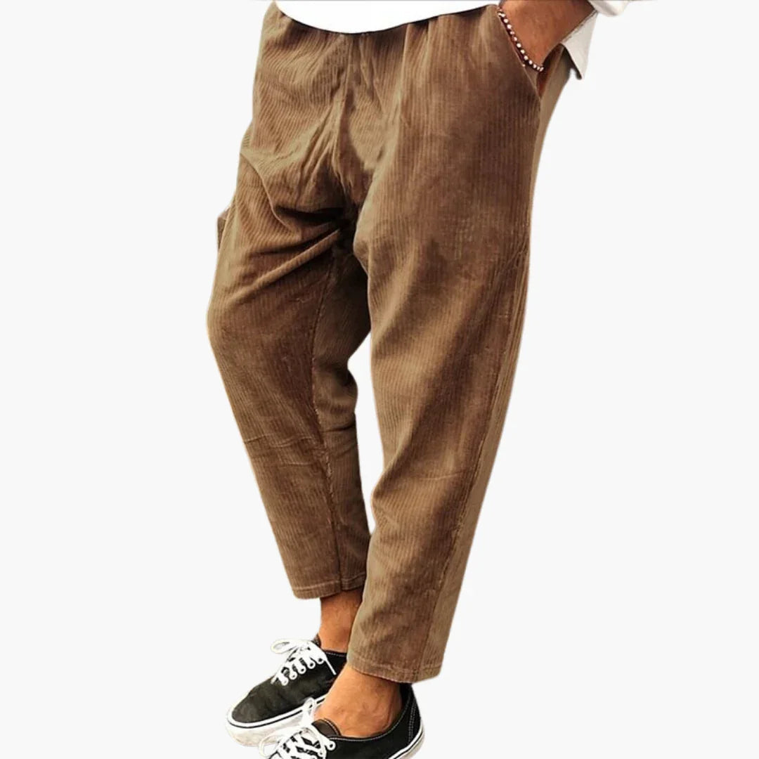 Men's Corduroy Pants with Stretch Waistband and Straight Leg