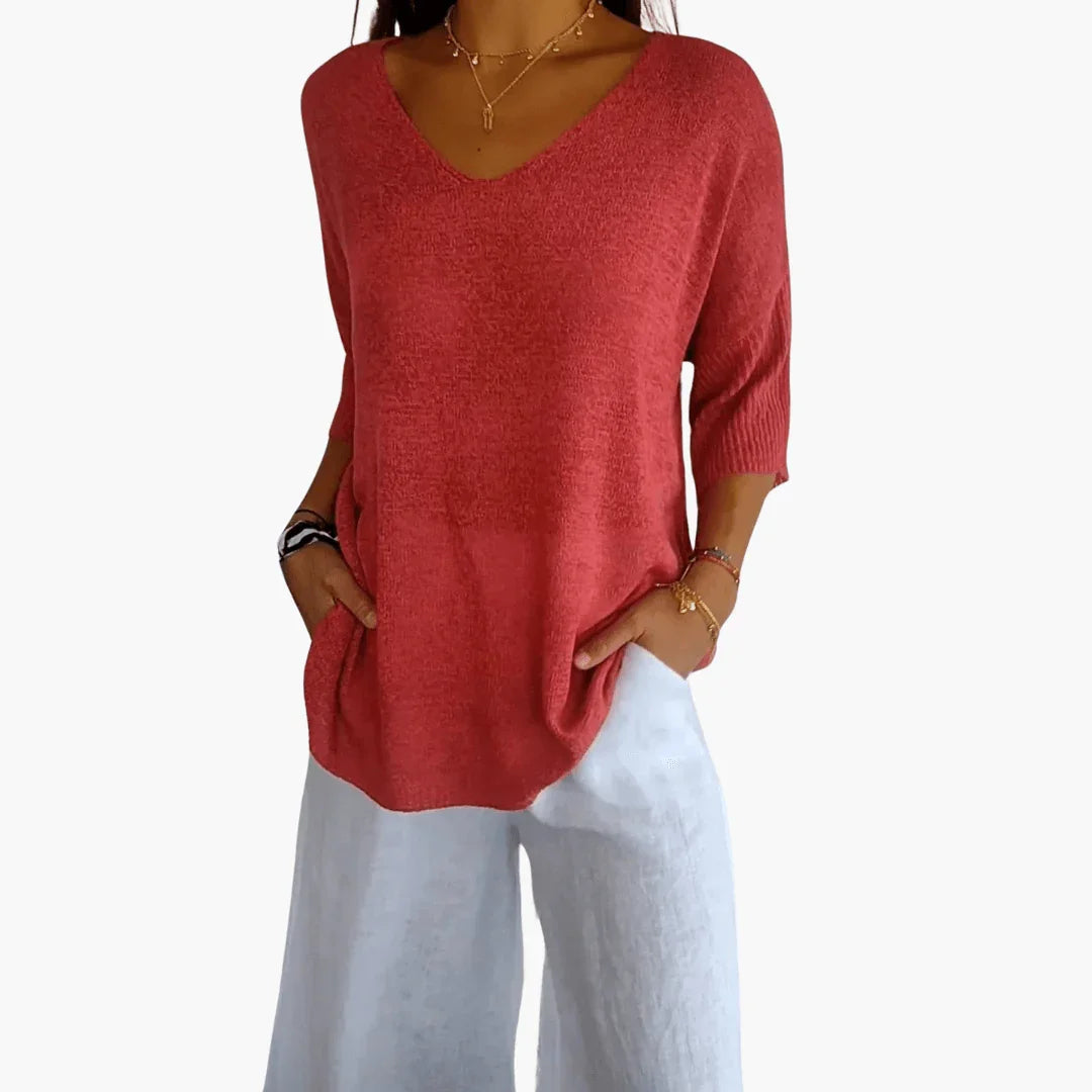 Bavane | Women's V-Neck Top  Loose Summer Top for Leisure