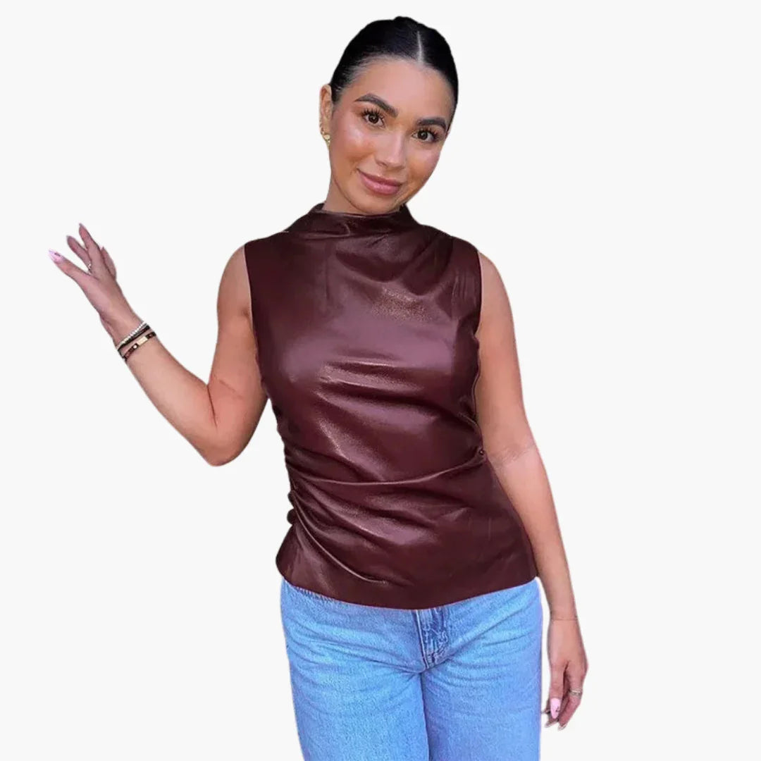 Bavane | Faux Leather Top for Women  Sleeveless, Elegant Design