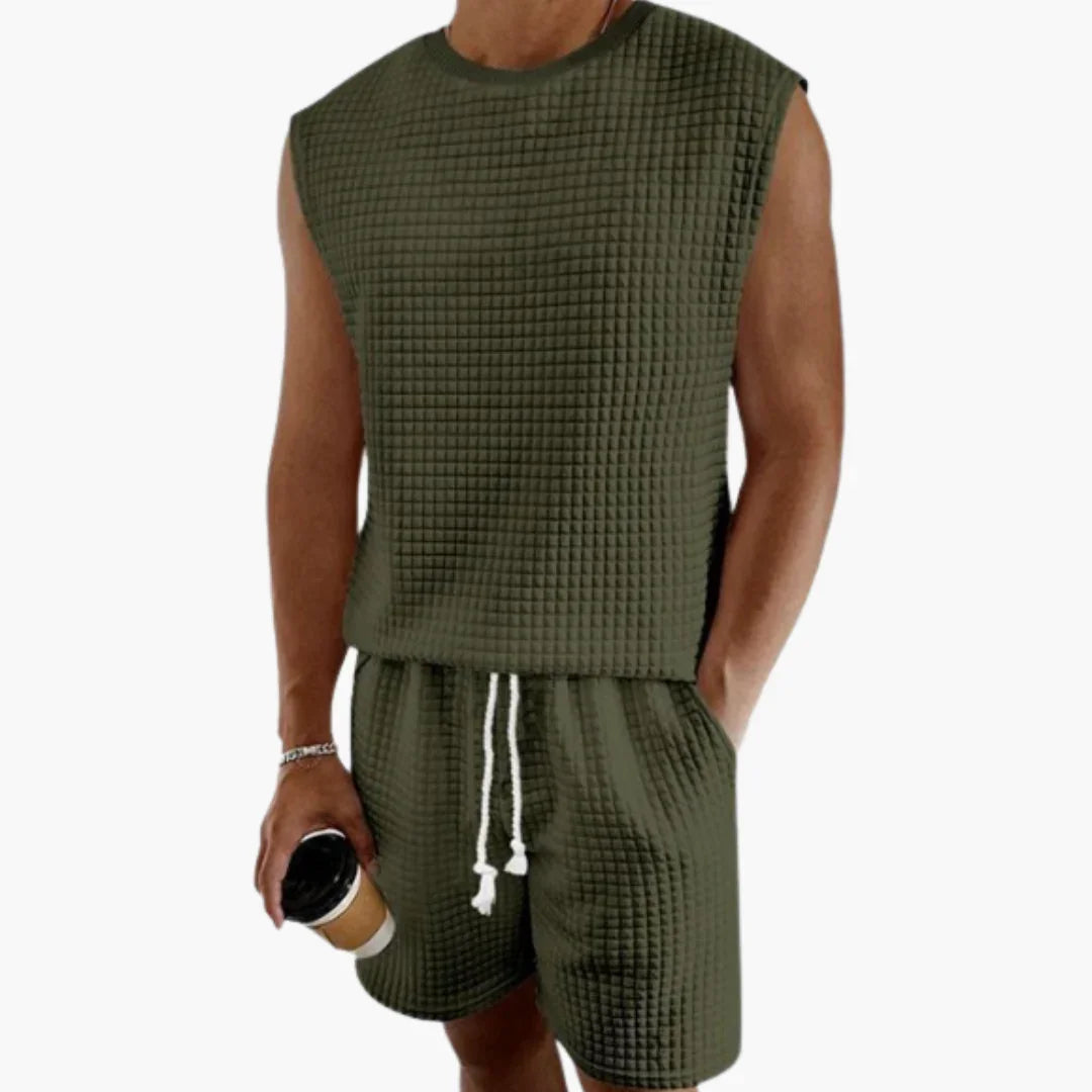 Men's Lounge Set with Sleeveless Top and Waffle Texture