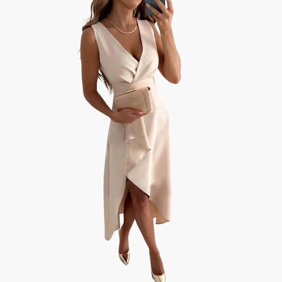 Bavane | Chic Wrap V-Neck Midi Dress for Women - Elegant Fit