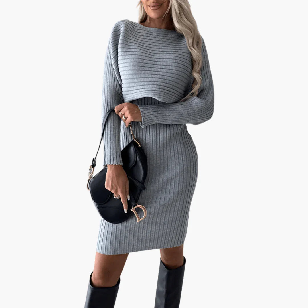 Bavane | Knitted Dress for Women  Long Sleeve, Ribbed Pattern, Winter Fashion