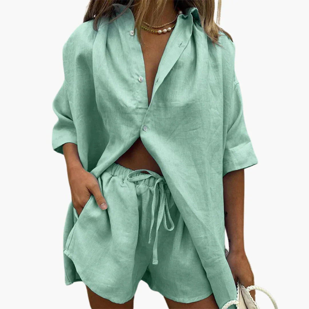 Bavane | Two-Piece Set for Women - with Button Placket and Shorts