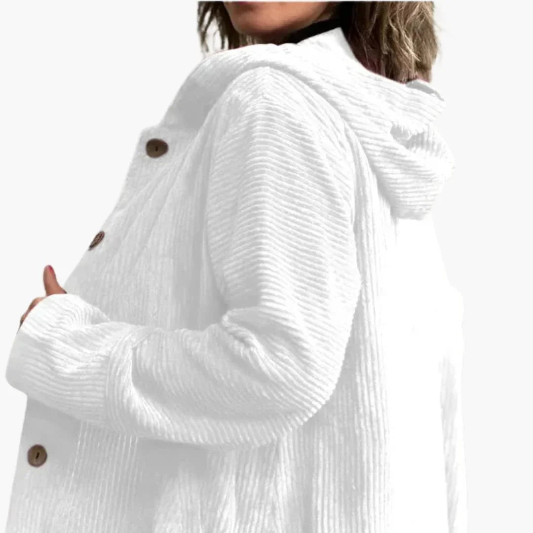 Women's Cord Jacket with Hood and Patch Pockets