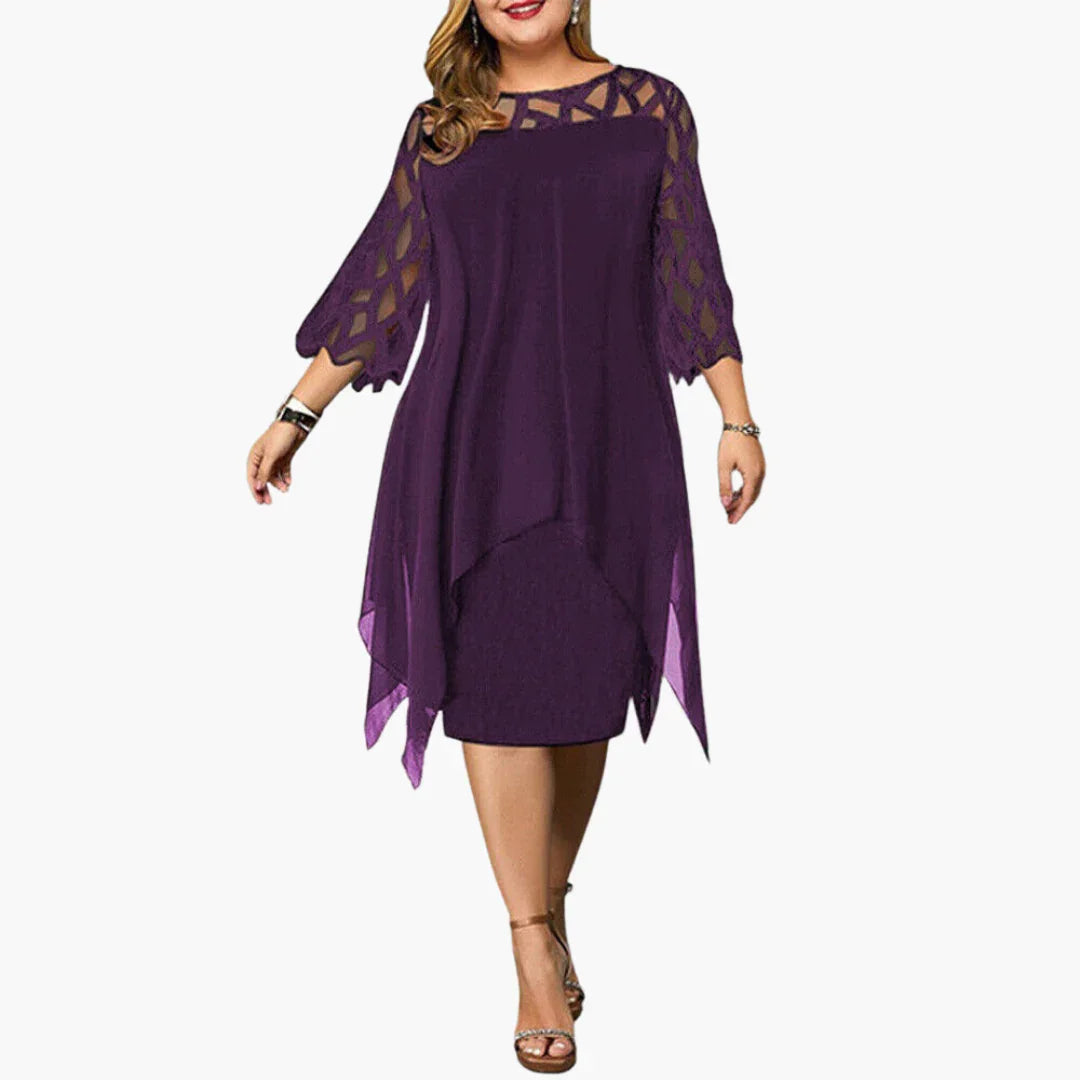 Light Women's Evening Dress - Midi Dress with Cut-Out Sleeves