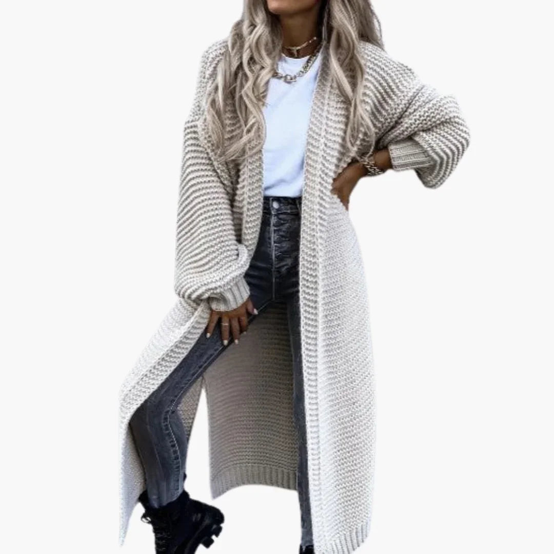 Bavane | Women's Long Cardigan with Open Front and Ribbed Cuffs