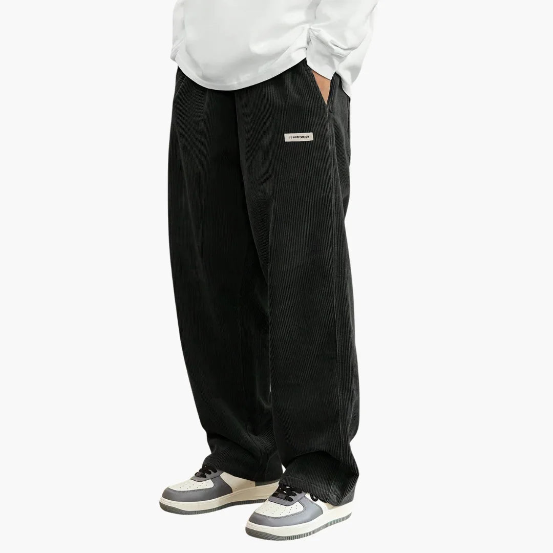 Men's Cord Pants with Elastic Waist and Pockets
