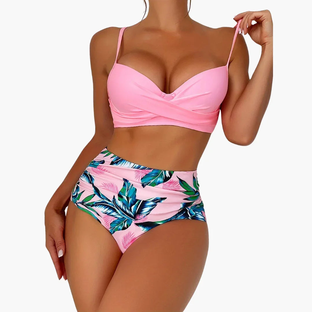 Push Up Bikini - Women's High Waist Two-Piece with Pattern