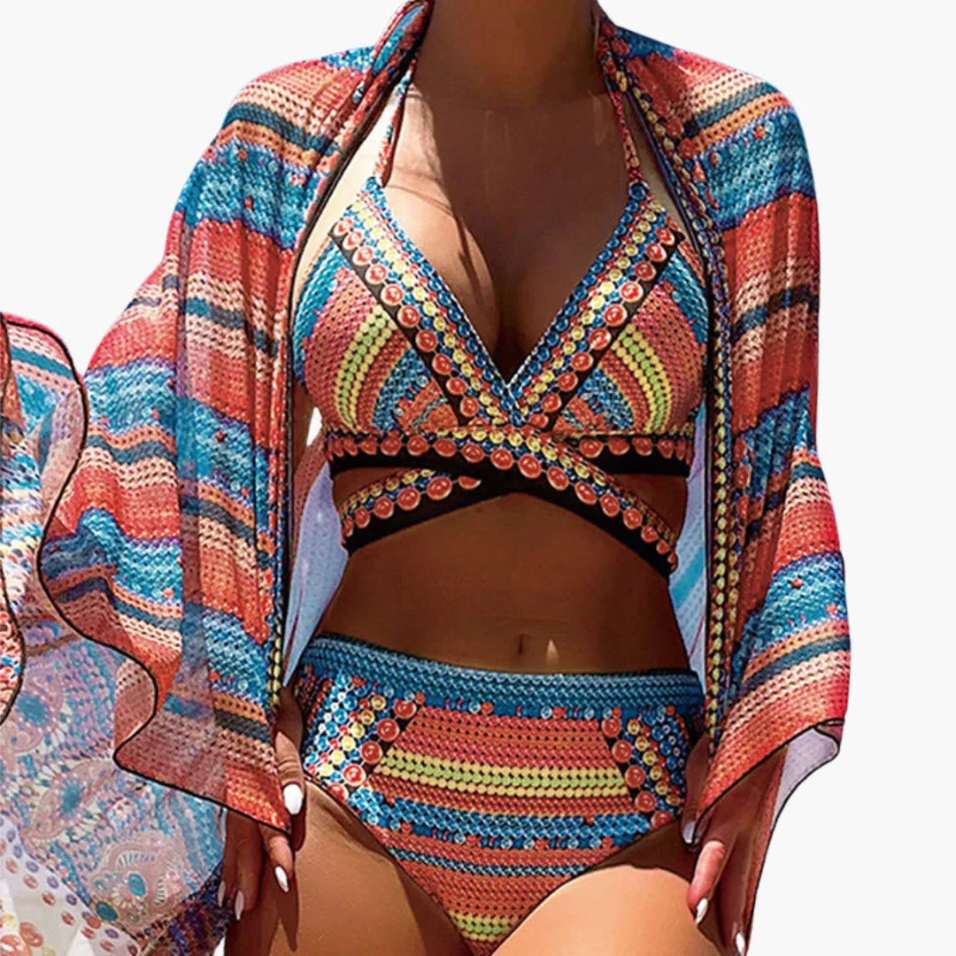 Bavane | Three-Piece Bikini Set - Women's High-Waist with Cross Straps